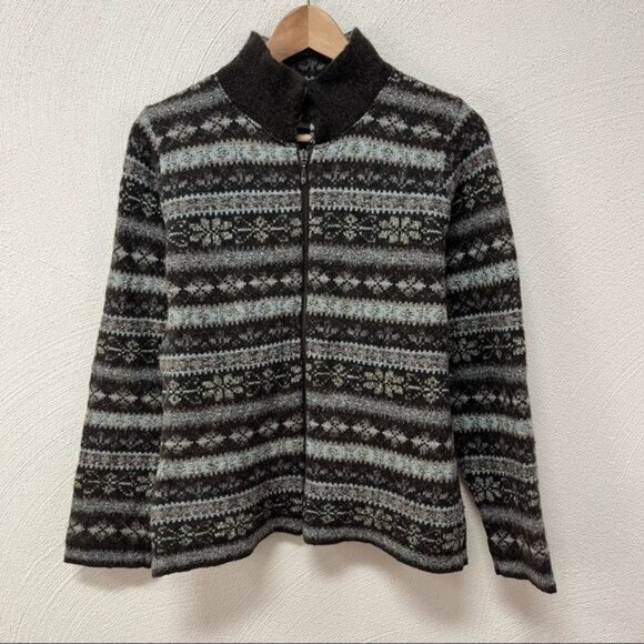 VTG L.L.Bean Women’s Full Zip Snowflake Pattern Sweater In Gray Sz M - Picture 1 of 3